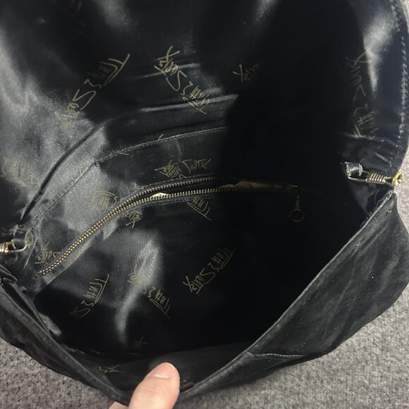 VINTAGE Ruth Saltz Handbag - Black Suede Snake Skin - Gold Chain Strap - Picture 5 of 8